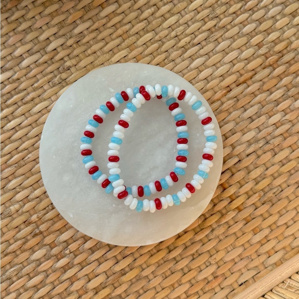 Red White and Blue Patriotic Beaded Bracelet Set of Two - Fourth of July